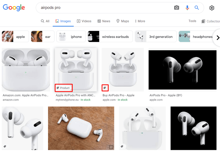 Termékjelvény a Google Képekben